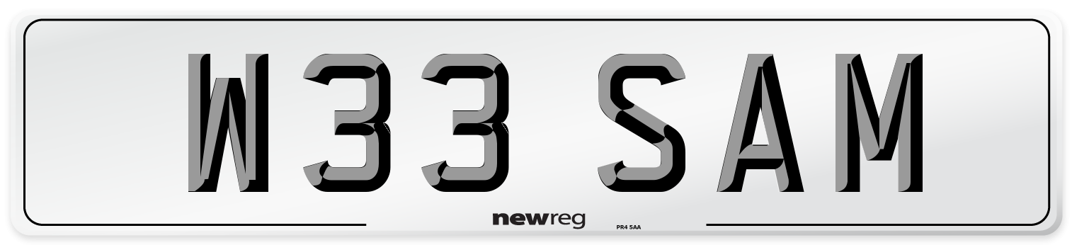 W33 SAM Number Plate from New Reg